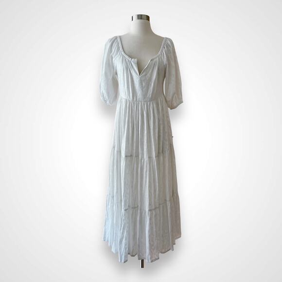 ROLLER RABBIT Zara Dress Lurex Fil Coupe Cotton Half Sleeves White Silver NEW - Picture 8 of 12